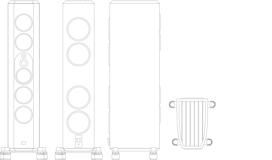 Marten Mingus Orchestra Front, side and plan technical drawing